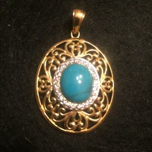 Turquoise/white topaz pendant gold over ss